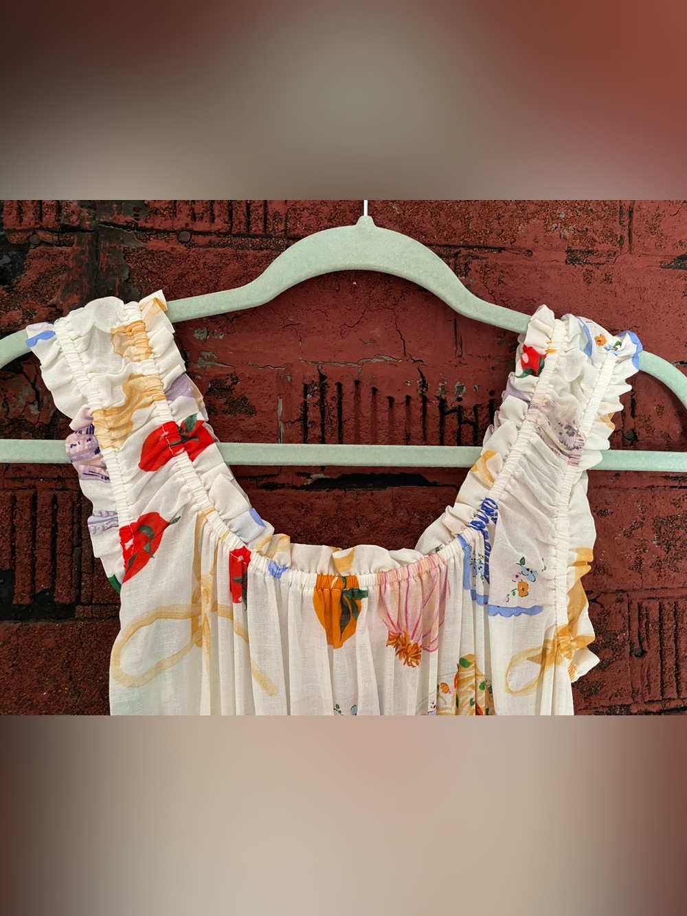 Lisa Says Gah Ivory Maxi Annie Dress, Colorful Buon Appetito Print, NWT Small - Picture 5 of 12